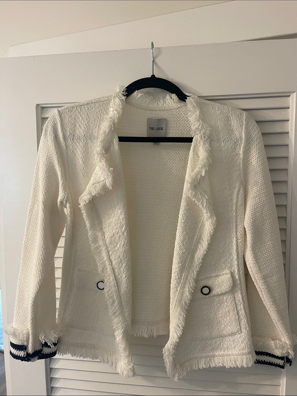 NIC+ZOE Ivory Frayed Open-Front Blazer